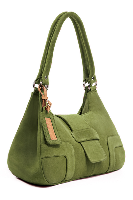 Dress handbag in pistachio green leather - Worn view